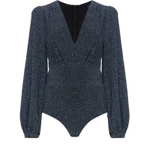 PatBO Metallic Lurex Blue Bodysuit Size L